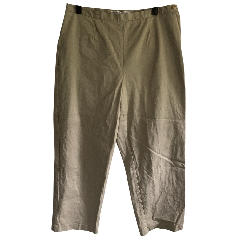 Tommy Hilfiger Golf Pants 12 Khaki Tan Side Zip Cotton Blend Ankle Preppy‎ Golf